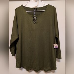Allie & Rob Forest Green Blouse with Ring Accents